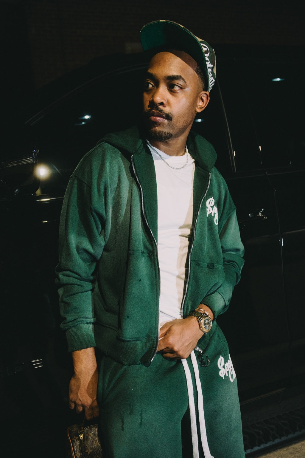 Money Green Spotted One long shorts styled on body
