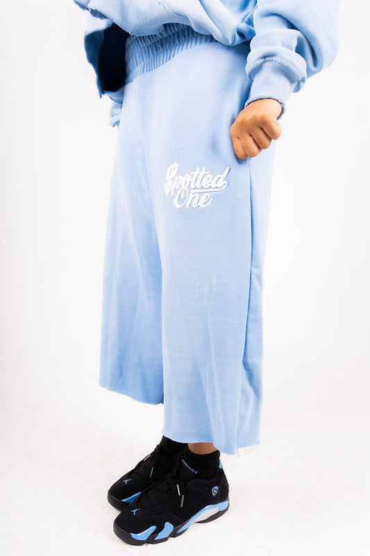 Sky Blue Spotted One long shorts styled on body